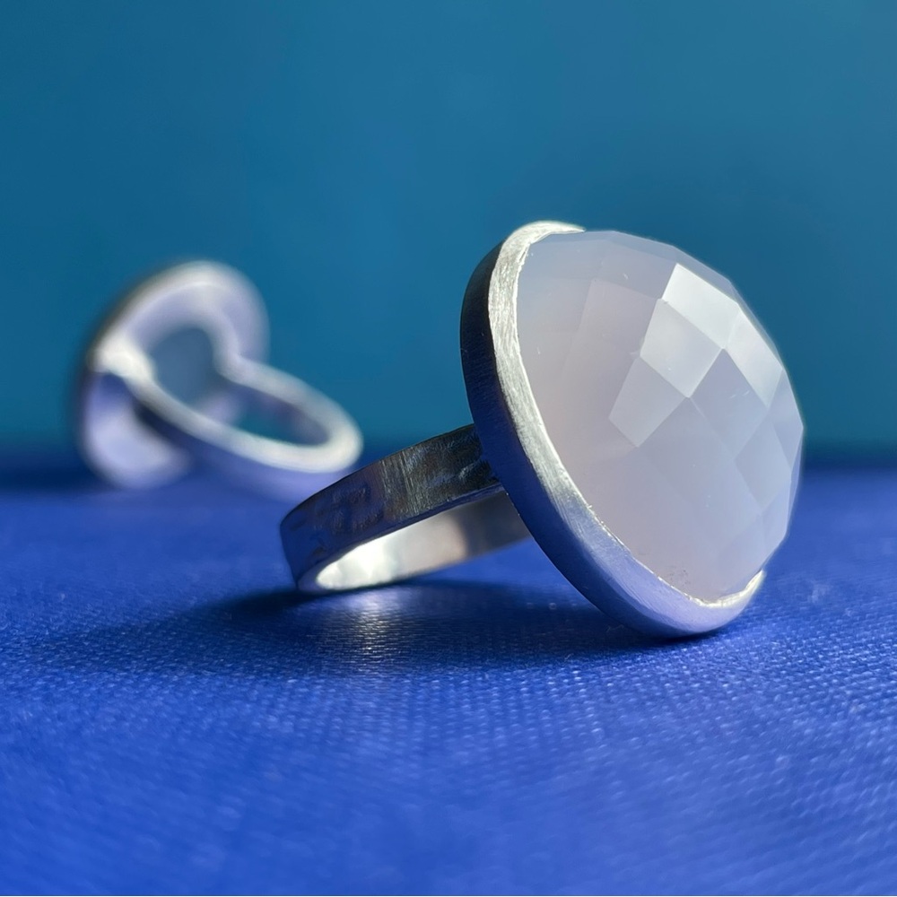 Chalcedony Blue Maxi Flat Band Sterling Silver Gemstone Ring - Emily Rose Gems